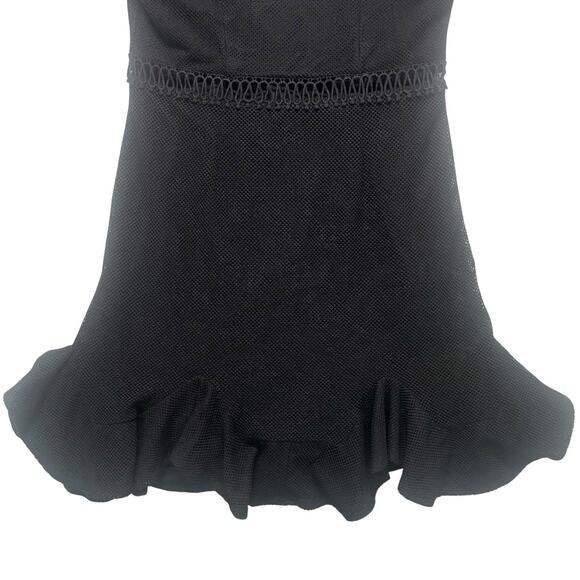 Hello Molly Black Mesh Mini In Other News Dress Sz 8 Sweetheart Neck Ruffle Hem - Picture 7 of 14
